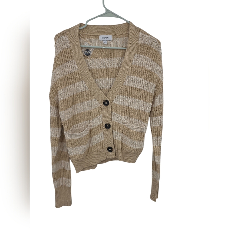 Evereve Striped Oatmeal Cardigan‎ Small